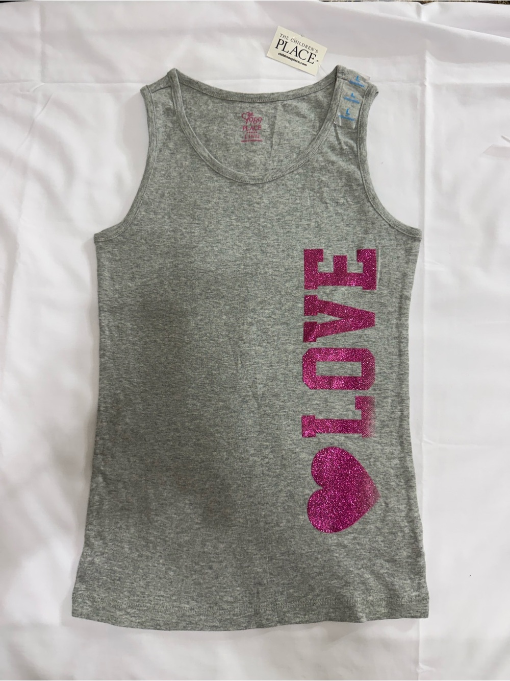 Children’s Place 100% Cotton NWT! Girls Size Large ( 10/12) Gray Tank Top “love”